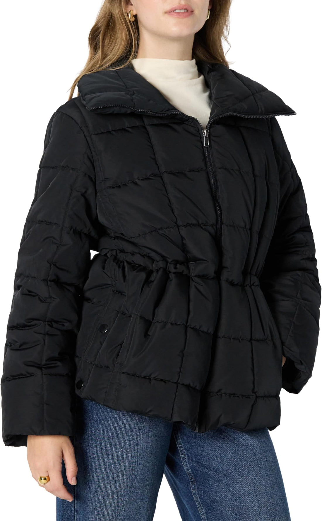 Amazon Essentials Women's Oversized-Fit Square Quilted Puffer Jacket with Adjustable Waist