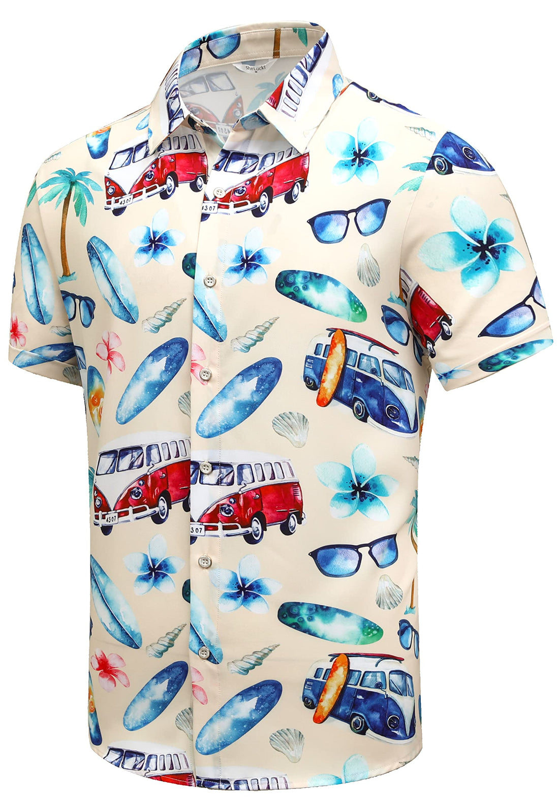 Tropical Hawaiian-Style Button-Down Shirt for Men's Summer Beach Wear.