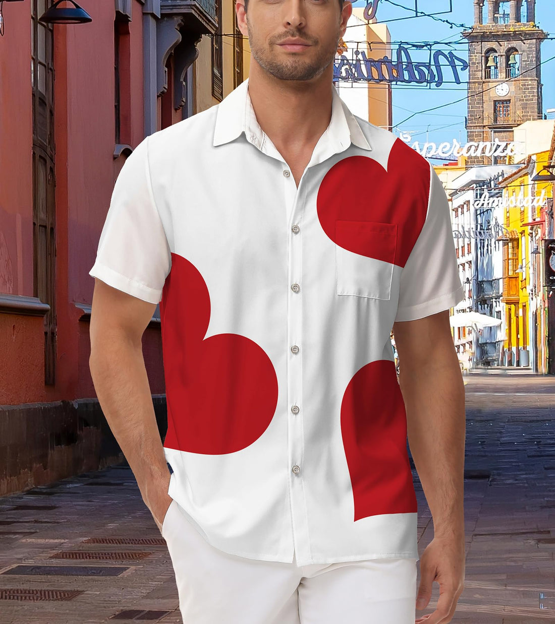 Men's Hawaiian Shirt with Hearts Print