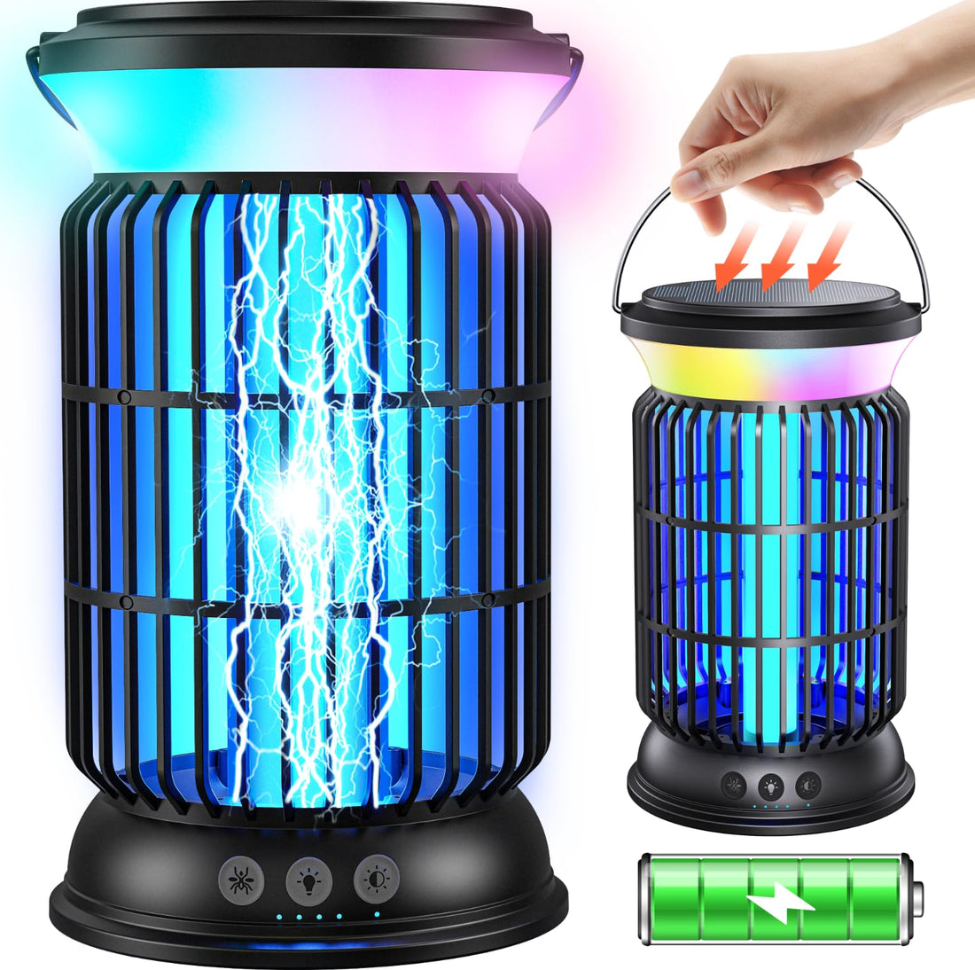 Solar Bug Zapper Outdoor, 4200V Effective Mosquito Zapper, Cordless Bug Zapper Outdoor, 4000mAH Rechargeable Fly ...