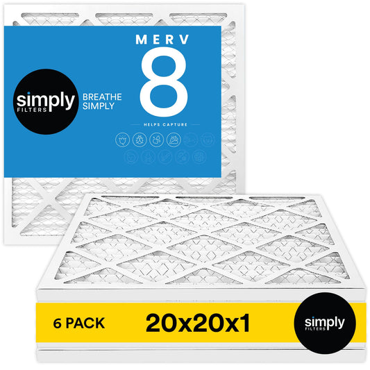 Simply Filters 20x20x1 MERV 8, MPR 600, Air Filter (6 Pack)