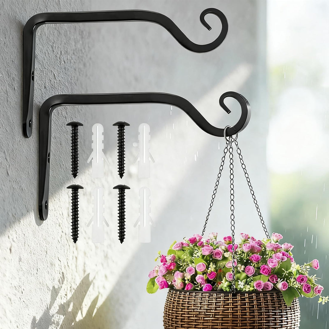 2 Pack Metal Hanging Brackets with Wall Hooks