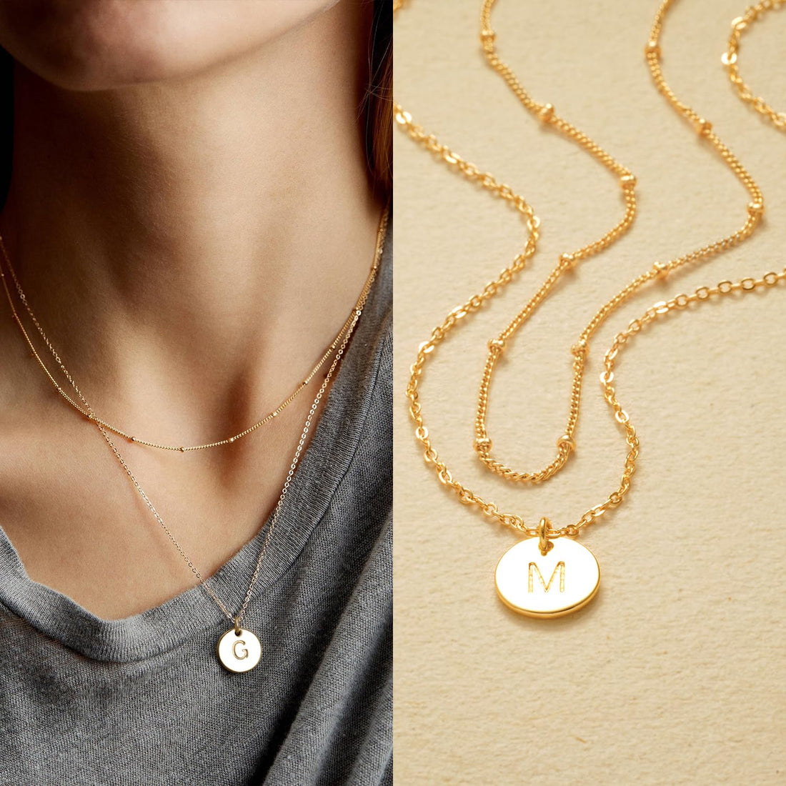 14K Gold Layered Initial Necklace Choker for Women - Simple Trendy Jewelry Gift