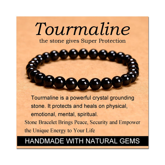 Massive Beads Black Tourmaline - Super Protection - Handmade Yoga Stretch Elastic Bracelet Natural...