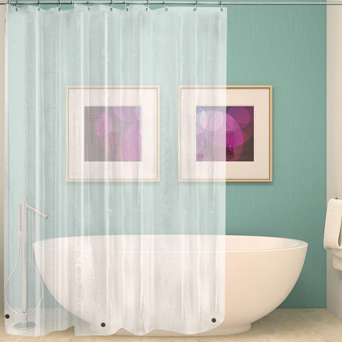Waterproof Fabric Shower Curtain Liner with Rustproof Grommets and Magnets