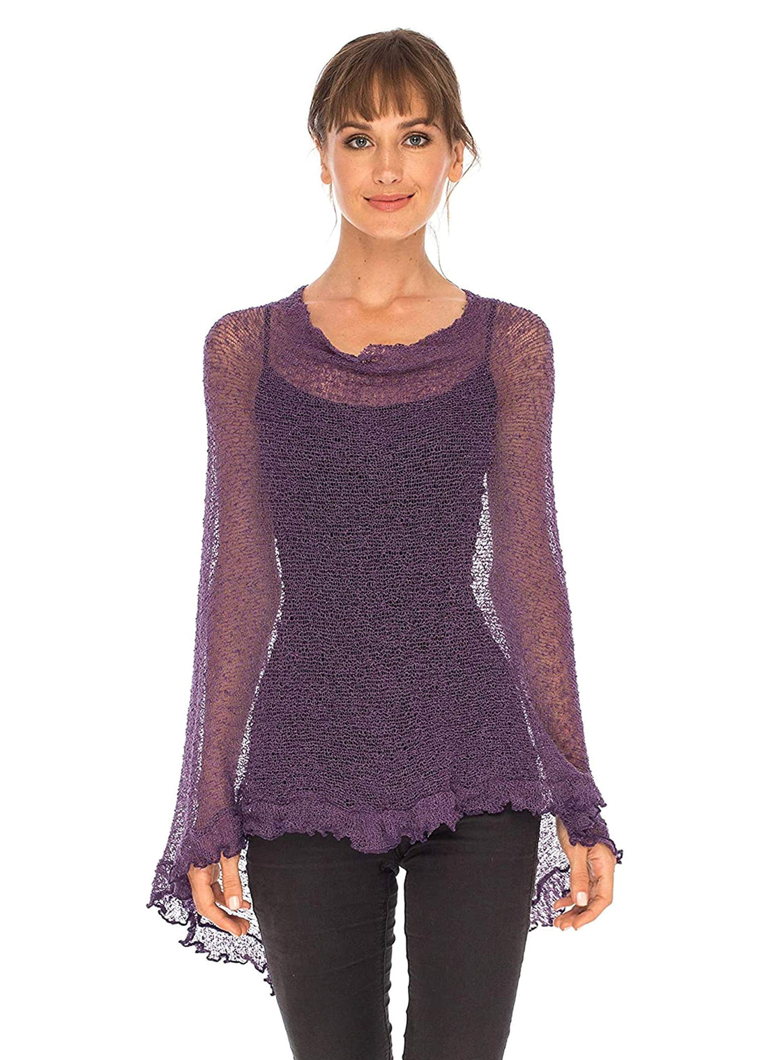 Sheer Poncho Shrug Sweater Top