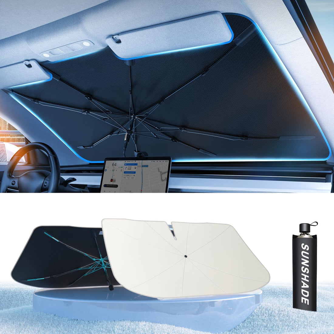 [2024 Upgrade] Tryspace Car Windshield Sun Shade Umbrella - [Newest Nanoparticles Coatings] Protect Car from Sun Rays ⁘ ...