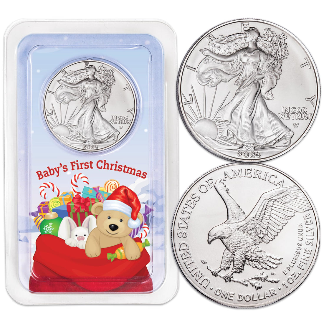 Collectible 12-Piece Baby's First Christmas Showpak Silver Coins Bundle.