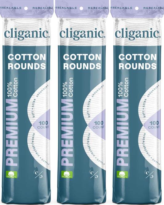 Cliganic Premium Cotton Rounds for Face (300 Count)