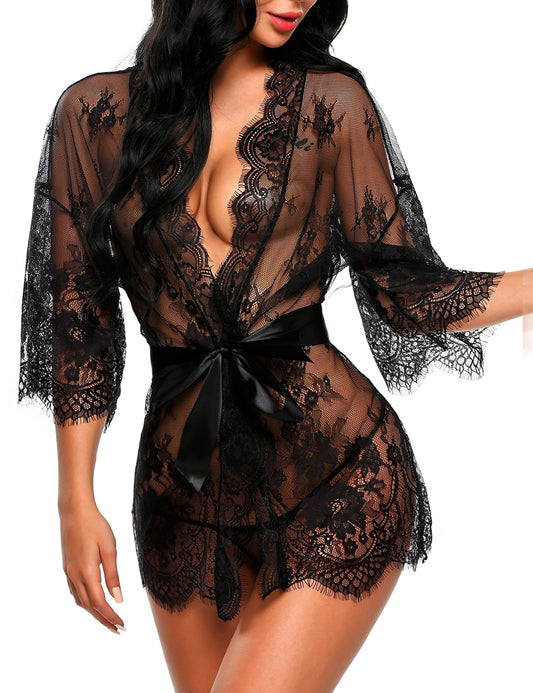 Mystical Silk Kimono Robe: Enchanting Lace Nightgown for Serene Slumber