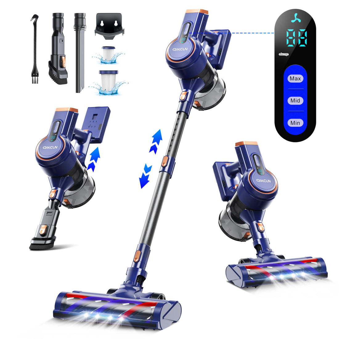 QikCln Cordless Vacuum Cleaner, 23Kpa Powerful Vacuum Cleaners for Home Up to 45min Runtime, 3 Modes, LED Display, ...