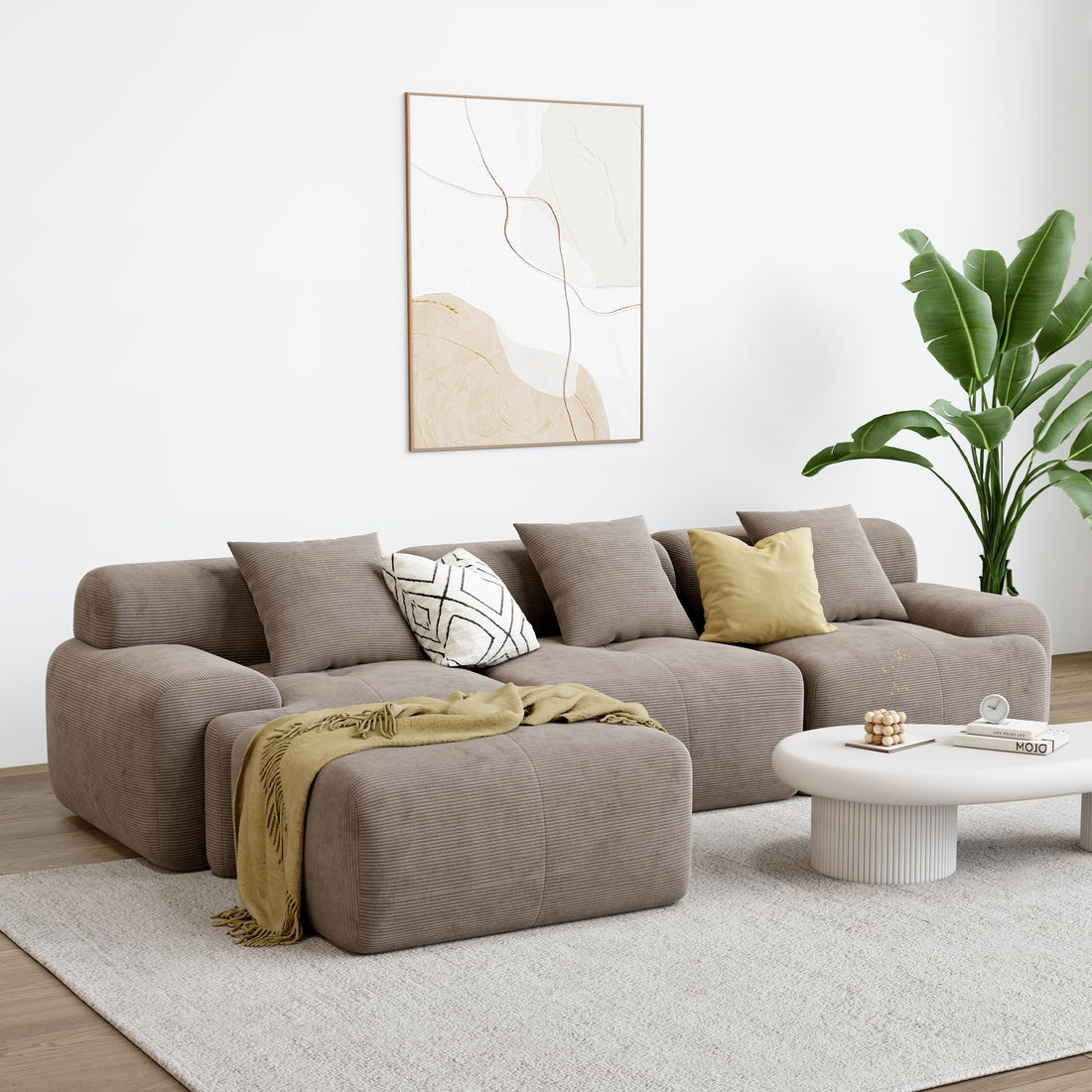 Modern L-Shaped Modular Sectional Sofa with Corduroy Upholstery