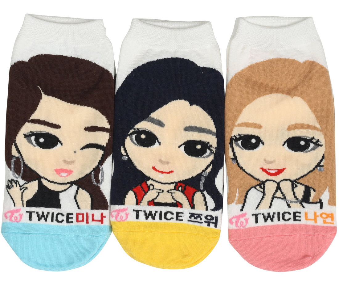 CUSTOMONACO Women's Kpop TWICE Cartoon Ankle Socks, 9-11 (3 Pairs Pack).