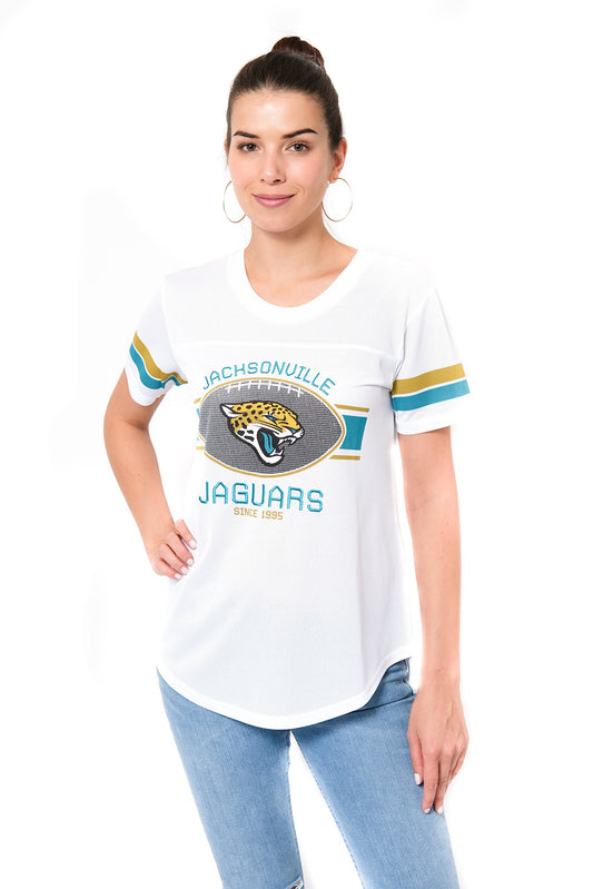 Ultra Game NFL Women's Soft Mesh Varsity Stripe T-Shirt.