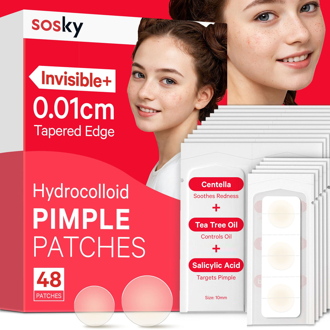 Invisible Acne Patches for Face, Hydrocolloid Post-Pimple Reducing Therapy Stickers.