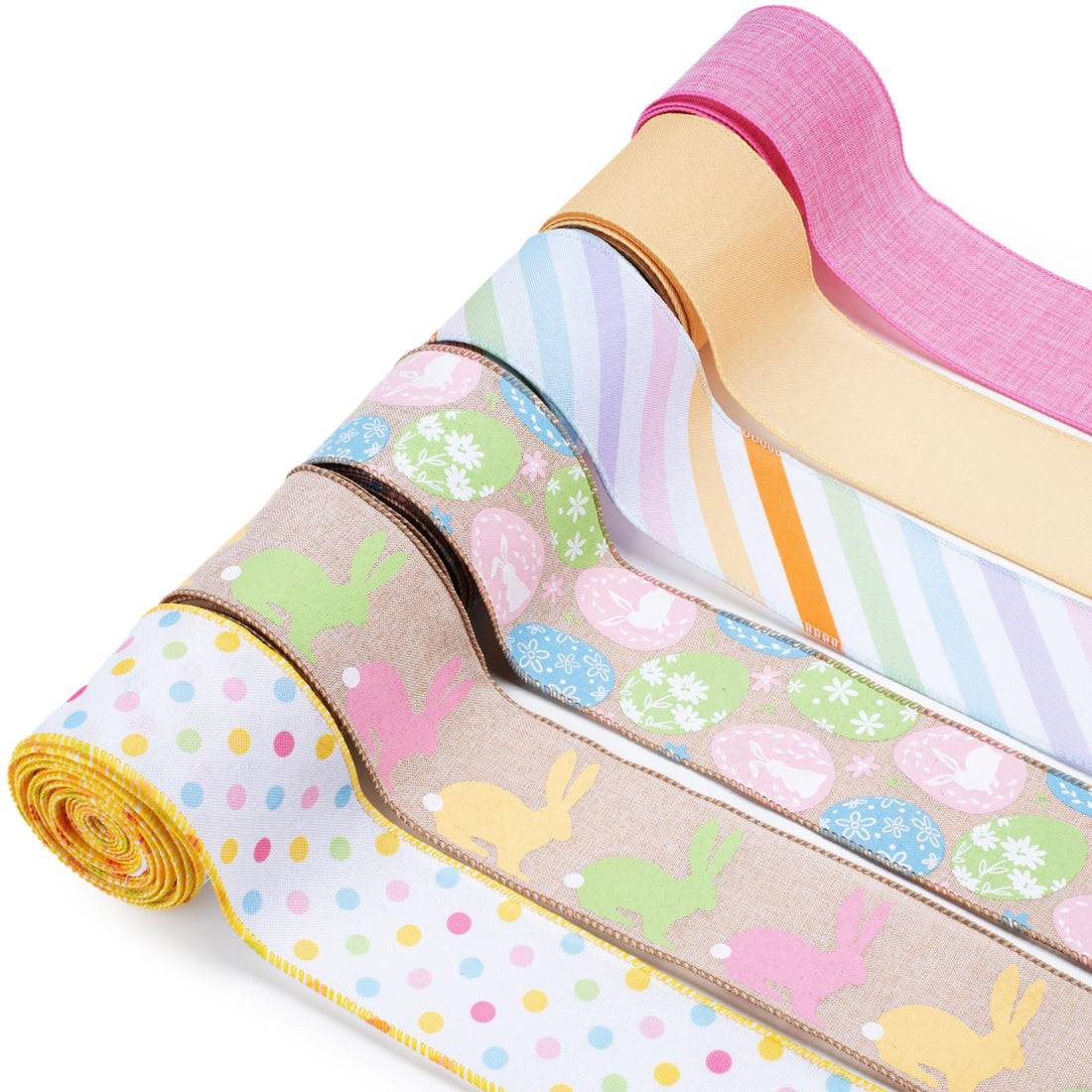 Easter Ribbon Set: Wired Striped and Polka Dot Assorted Colors