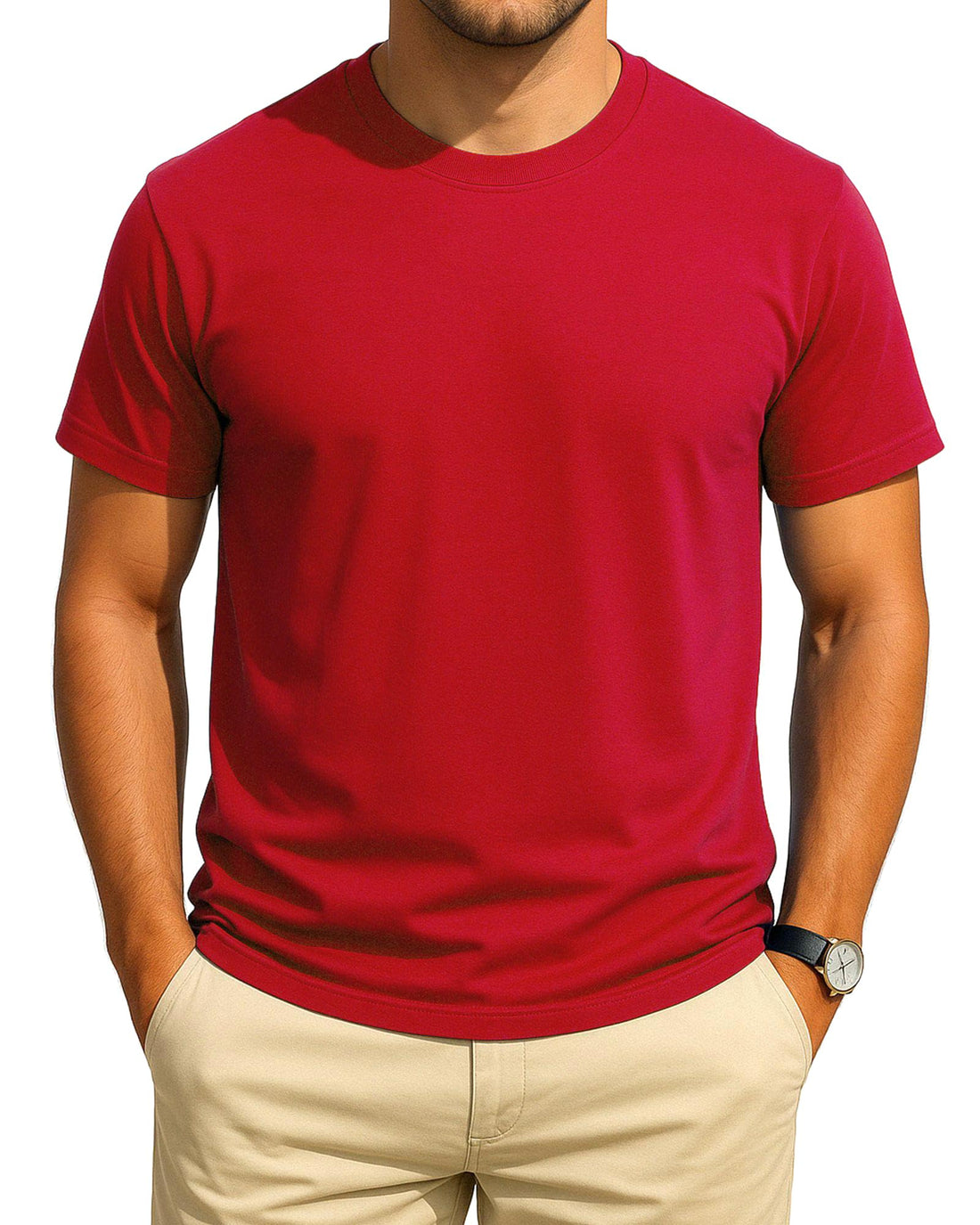 Men's T-Shirts Casual Crew Neck Short Sleeve Fashion Tee Shirts Red.