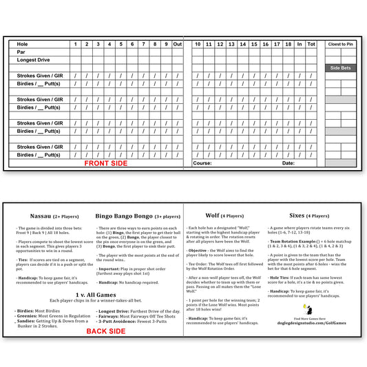 20 Round Scorecards with Rules and Bet Tracker