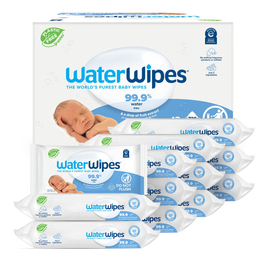 WaterWipes Plastic-Free Original Baby Wipes, 99.9% Water Based Wipes, Unscented ⁘ Hypoallergenic ...