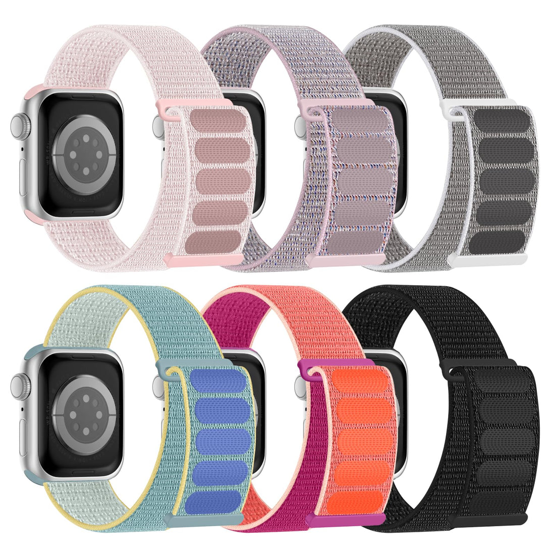 6 Pack Sport Nylon Loop Band Compatible with Apple Watch Bands 38mm 40mm 41mm 42mm 44mm 45mm 49mm for Women Men, ...