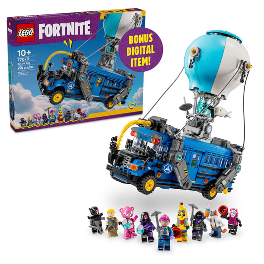 Collectible Fortnite Battle Bus toy for kids' imaginative play and adventures.