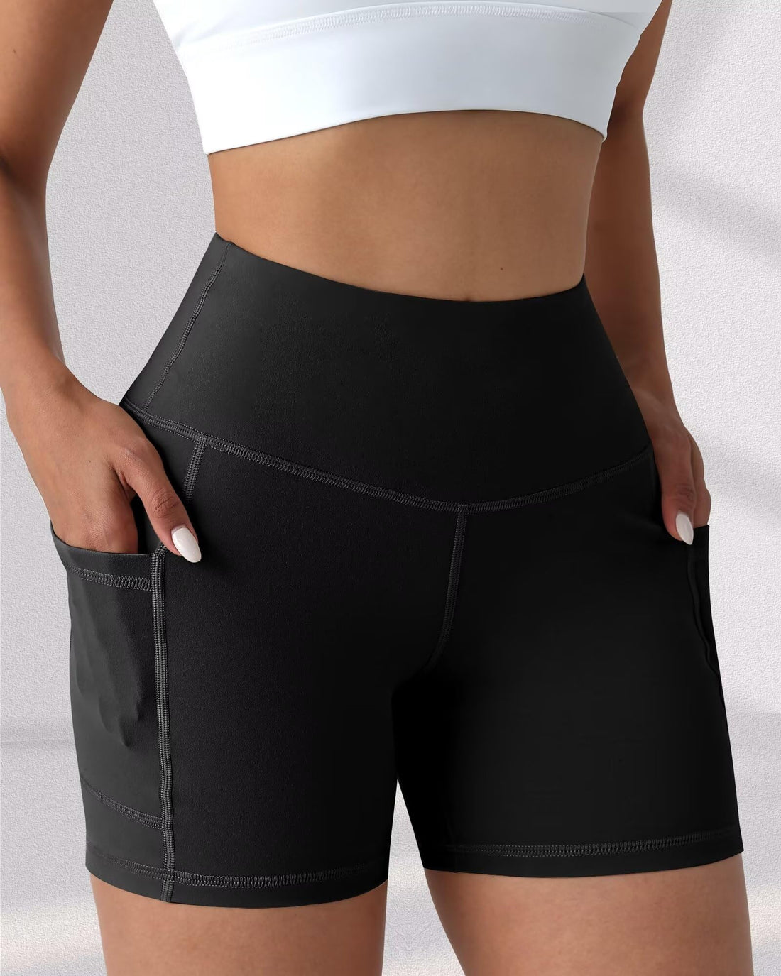 Women's High-Waisted Biker Yoga Shorts with Pockets and Tummy Control.