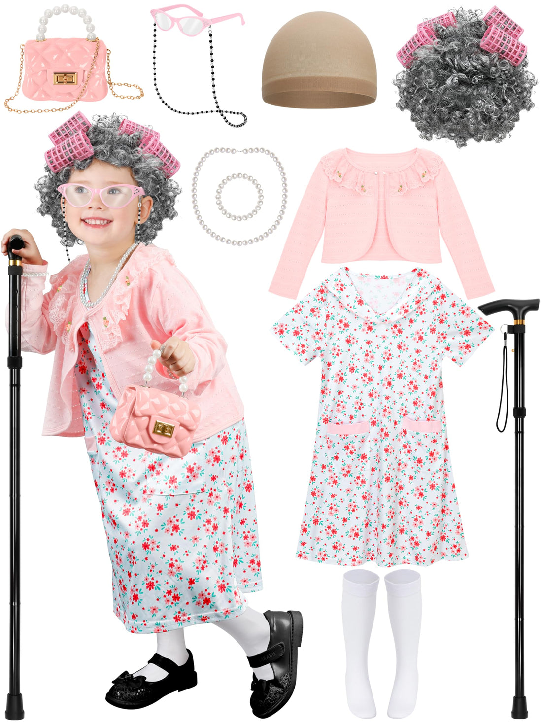 100th Day of School Wig and Accessories Set for Girls.