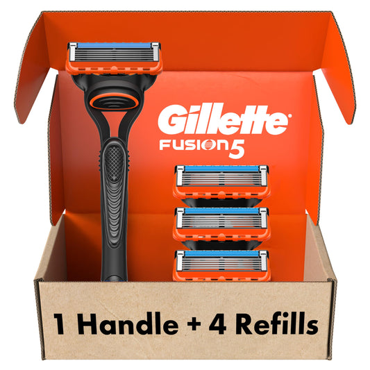 Gillette Fusion5 Razors for Men, 1 Razor, 4 Blade Refills, Lubrastrip for a More Comfortable Shave.