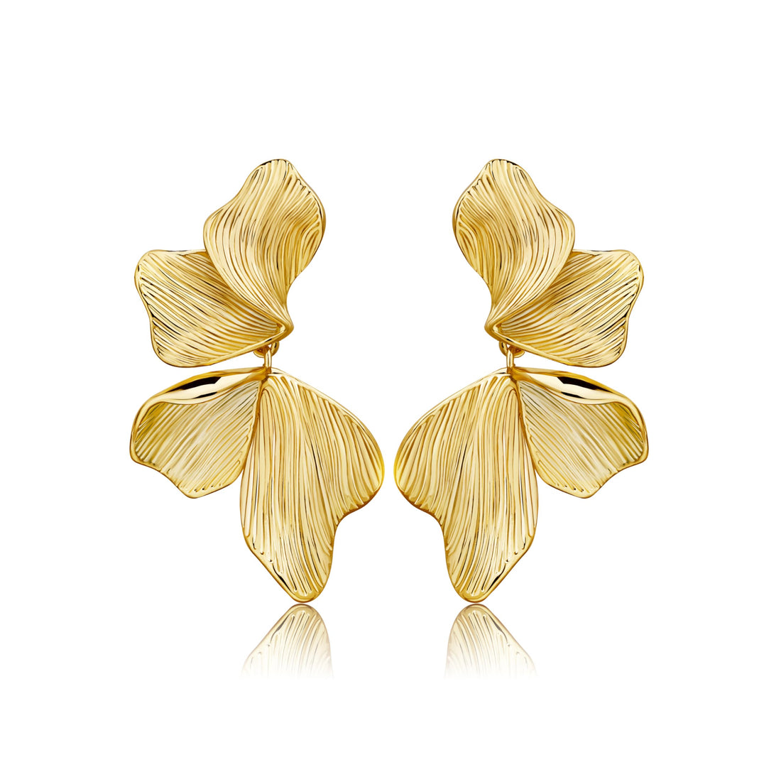 Gold Statement Earrings For Women - 18K Gold Plated Floral Wing Studs