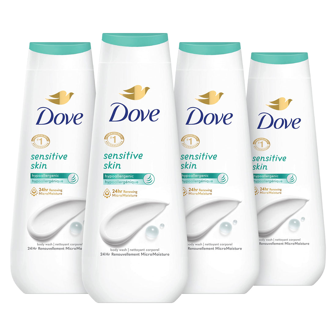 Dove Body Wash Sensitive Skin 4 Count Hypoallergenic, Paraben-Free, Sulfate-Free, Cruelty-Free, ...