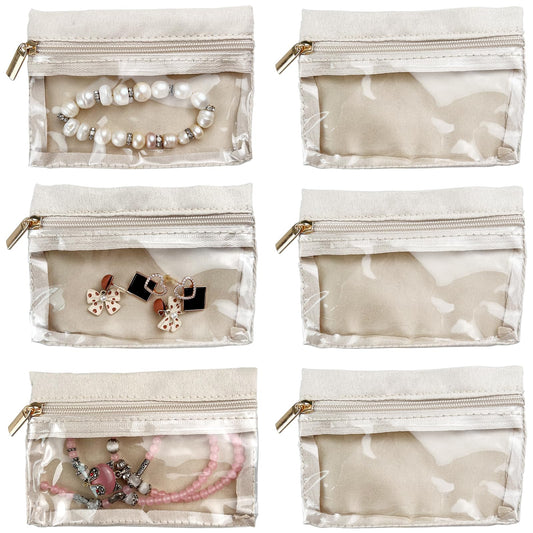 Travel Jewelry Bags 6-Pack Velvet Pouches with Clear Zippers