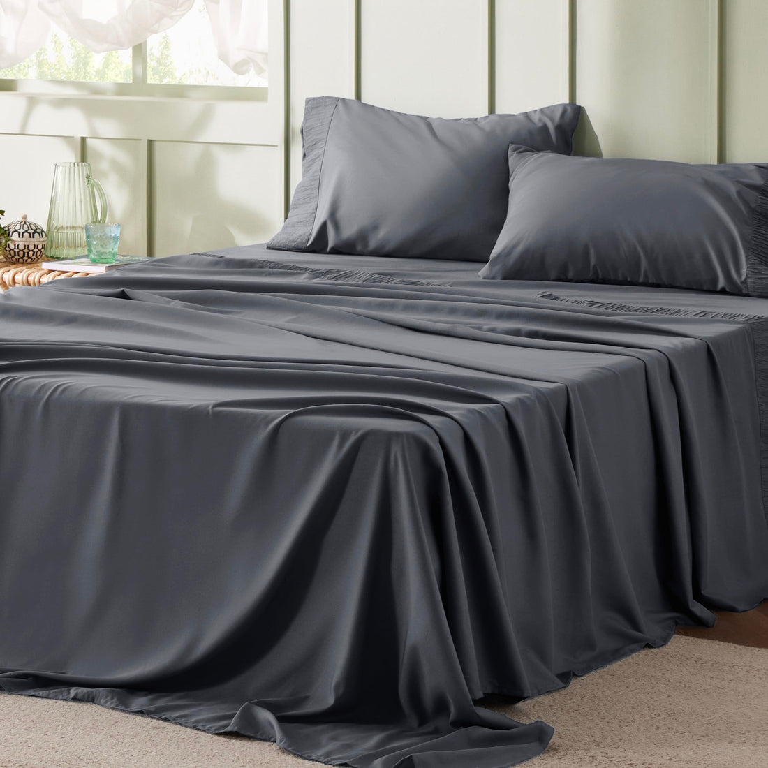 Bedsure Queen Sheets Grey - Soft Sheets for Queen Size Bed, 4 Pieces Hotel Luxury Queen Sheet Set