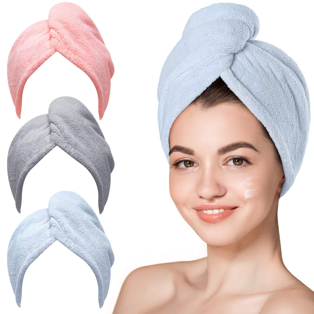 Hicober Microfiber Hair Towel, 3 Packs Hair Turbans for Wet Hair, Drying Hair Wrap Towels for Curl...