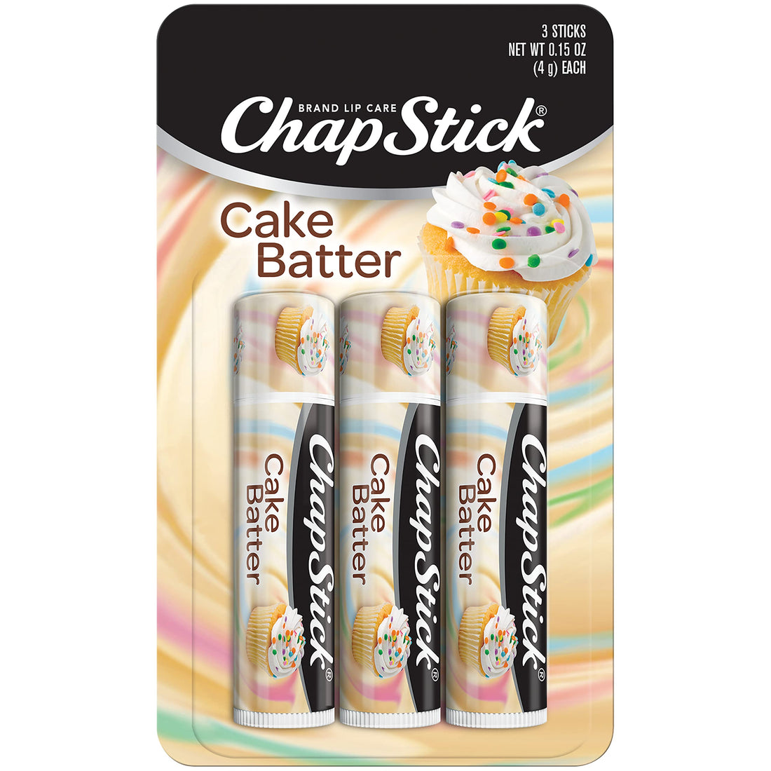 Sweet Treats for Lips: ChapStick Cake Batter Flavored Lip Balm Tubes.