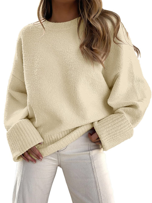 ANRABESS Women's Oversized Crewneck Long Sleeve Fuzzy Knit Casual Chunky Warm 2024 Fall Pullover ...