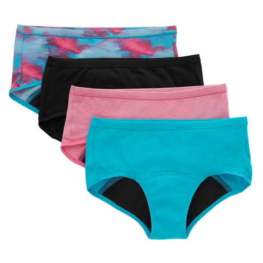 Hanes Girl's Comfort, Period. Boyshort ⁘ Hipster Period Underwear, Moderate Protection, Multi-Pack.