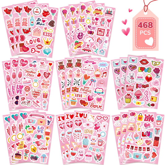 468 PCS Valentines Stickers for Kids, Colorful Heart Stickers Bulk Valentines Crafts Kids Party ...