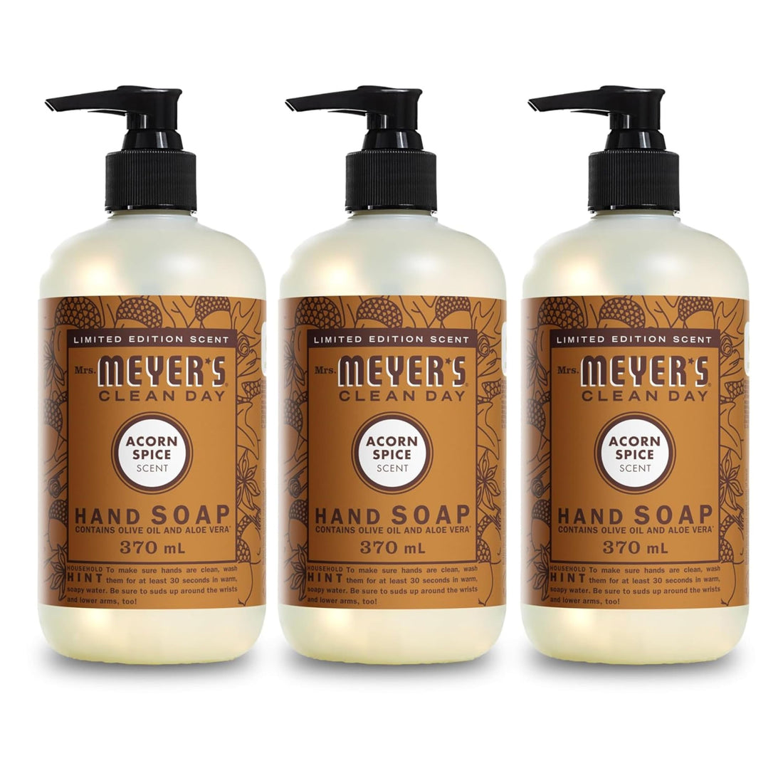 MRS. MEYER'S CLEAN DAY Hand Soap, Acorn Spice, Made with Essential Oils, 12.5 oz - Pack of 3.