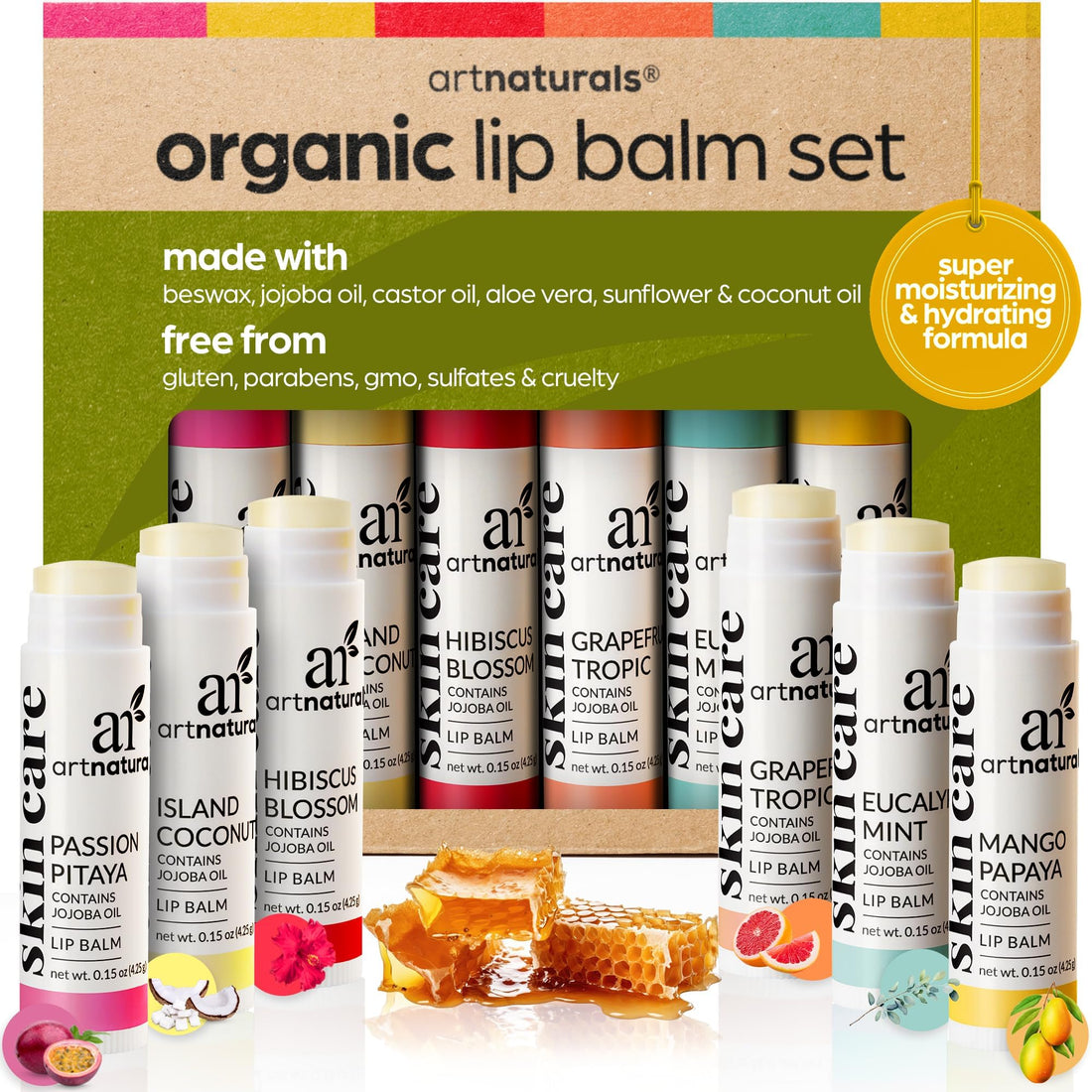 Organic Beeswax Lip Balm Gift Set with Assorted Natural Oils