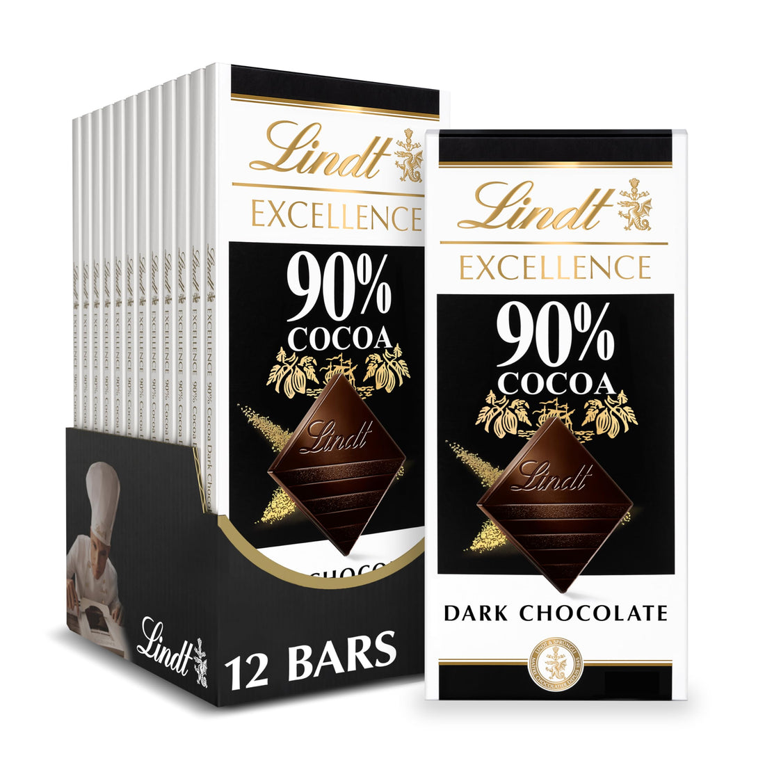 Rich, Dark Chocolate Treats, 90% Cocoa, 3. 5 oz, 12 Pack.