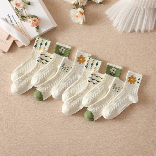 Cute Floral Ankle Socks for Women - 10 Pairs of Breathable Cable Knit Crew Socks