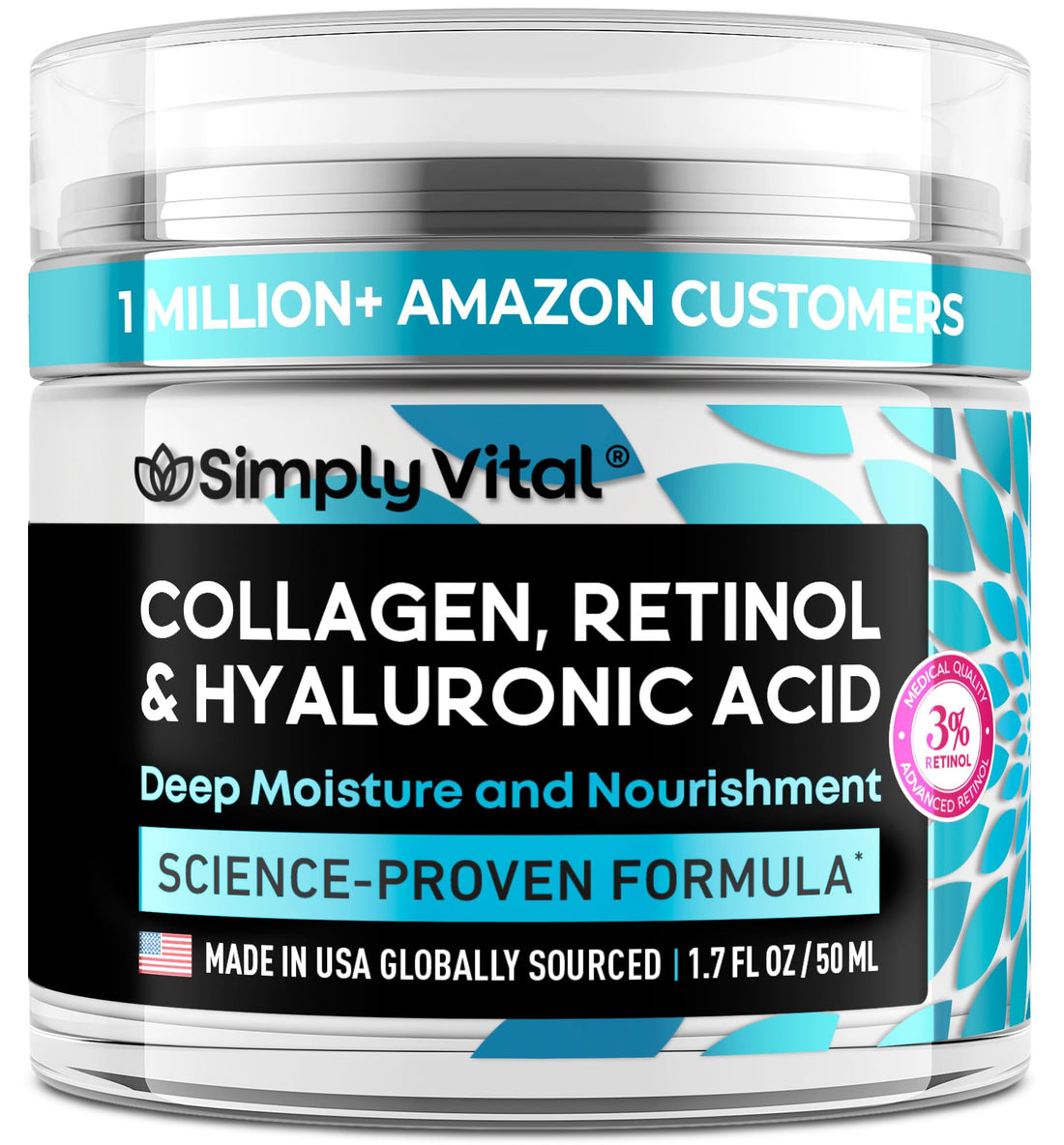 SimplyVital Collagen, Retinol ⁘ Hyaluronic Acid Cream - Anti-Aging Face Moisturizer for Face, Neck...