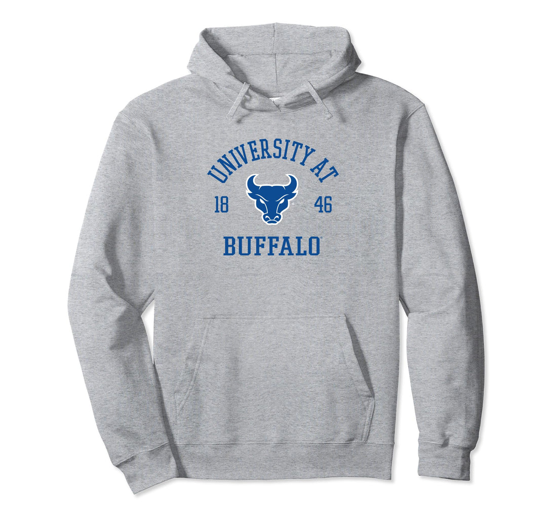 Buffalo Bulls Stamp Gray Officially Licensed Pullover Hoodie.