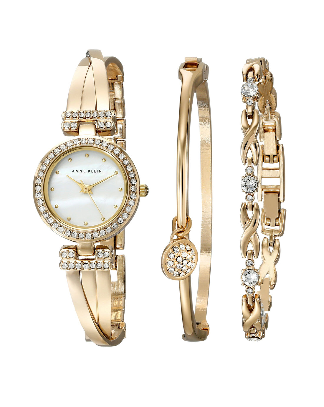 Crystal Accented Bangle Watch and Bracelet Set by Anne Klein Premium.