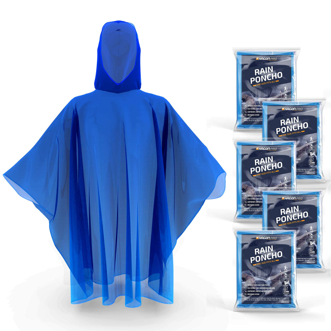 Hagon PRO Disposable Rain Ponchos for Adults (5 Pack).