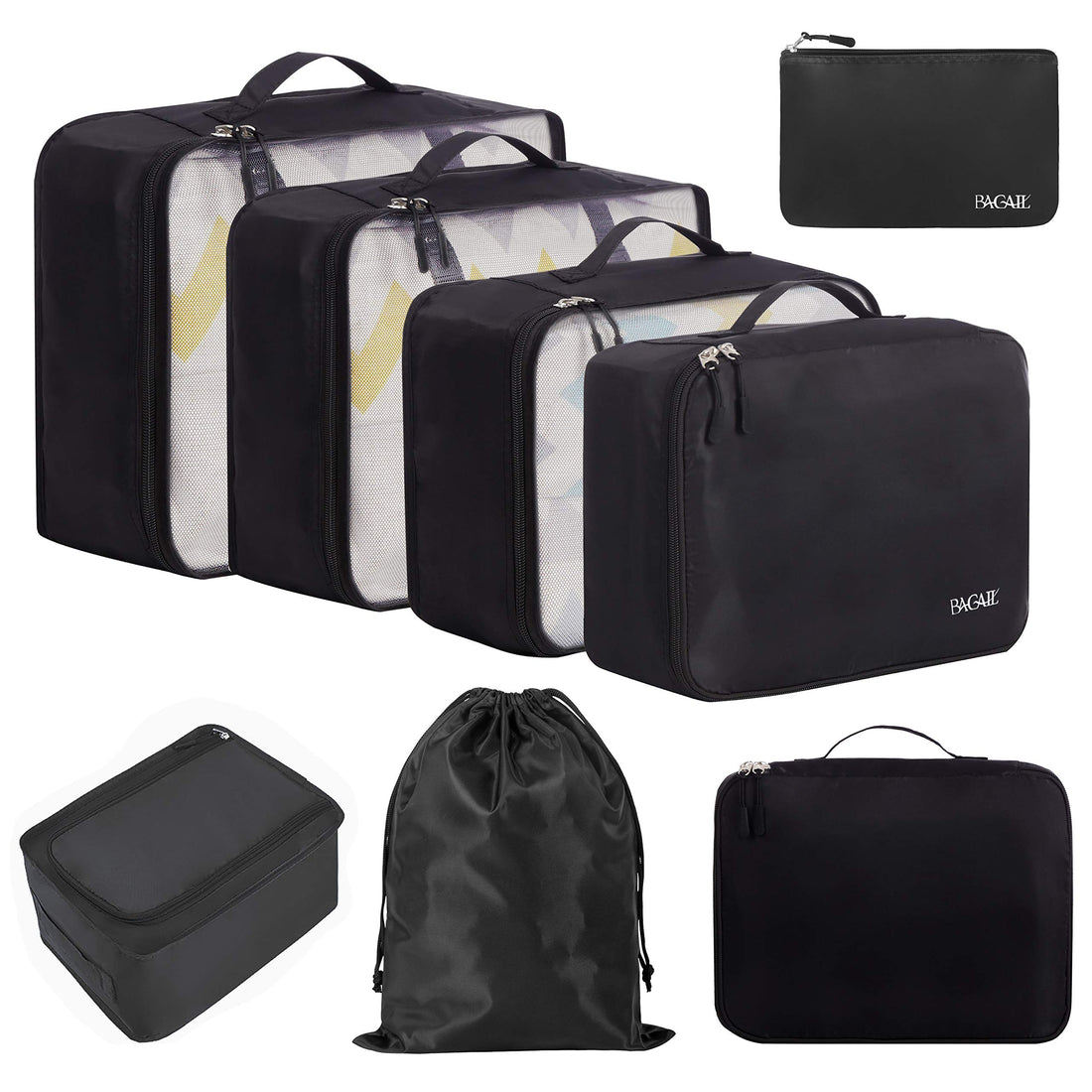 BAGAIL 8 Set Packing Cubes Luggage Packing Organizers for Travel Accessories (Jet Black).