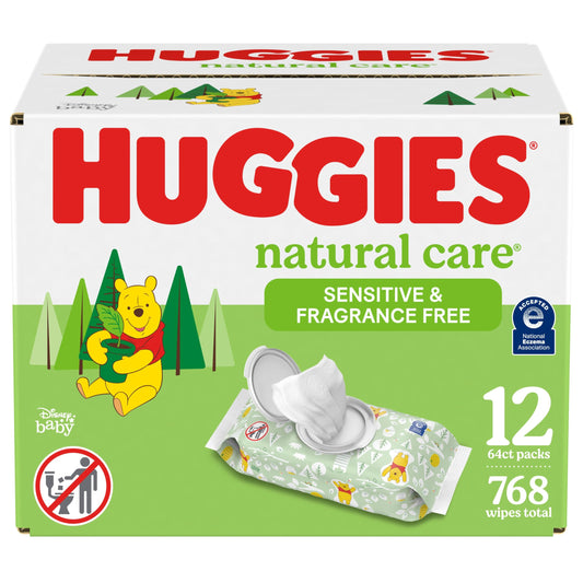 Huggies Natural Care Sensitive Baby Wipes, Unscented, Hypoallergenic, 99%