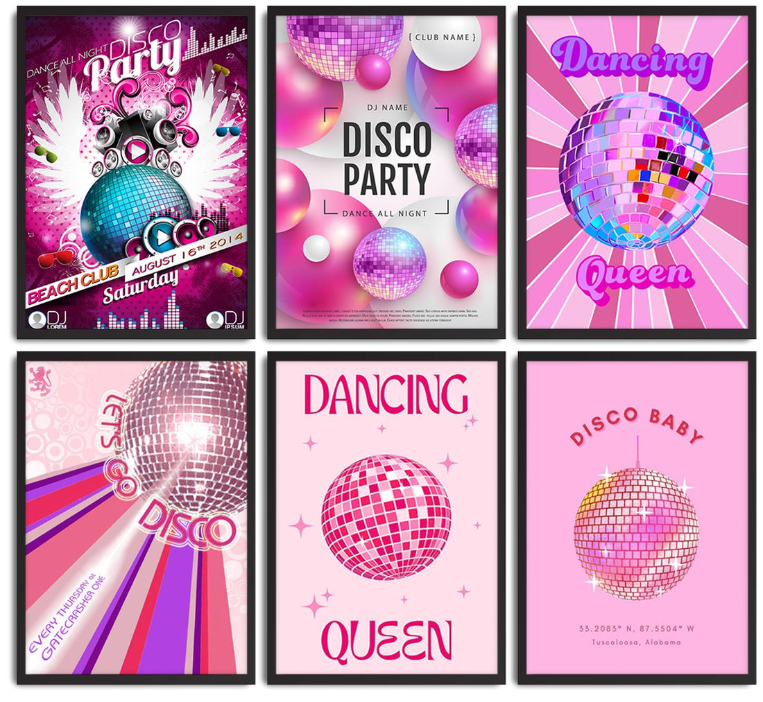 Pink Disco Ball Wall Art Set