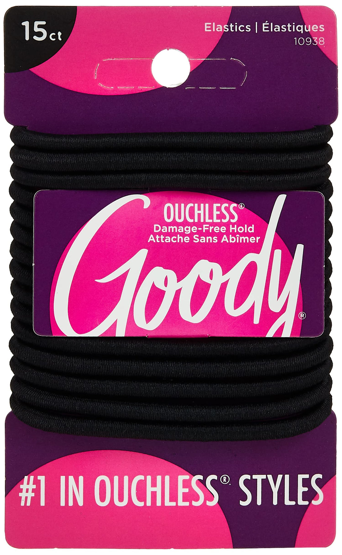 Goody WoMens Ouchless Braided Elastics, Black, 15 Count.