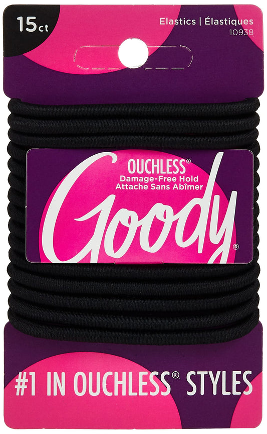 Goody WoMens Ouchless Braided Elastics, Black, 15 Count.